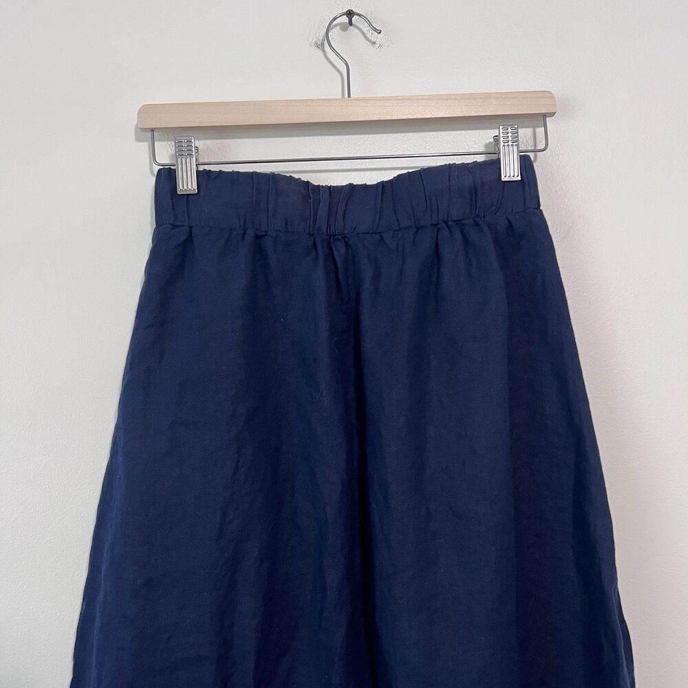 Quince 100% European Linen Maxi Skirt Deep Navy XS Side Slit Pockets Coastal - Picture 10 of 13